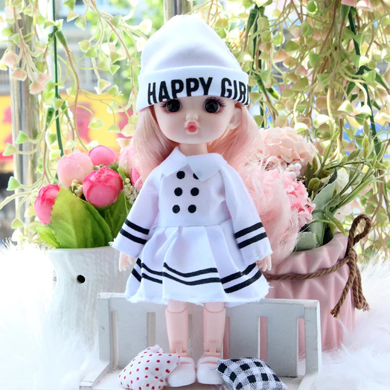 17CM Movable Joint Doll Girl Dress Up Dollhouse Makeup DIY Toys Cute Safety Baby 3D Doll Babies Toddler Princess Beautiful Gift