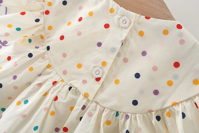 Kadia Polka Dot Baby Dress with Flower Embroidery