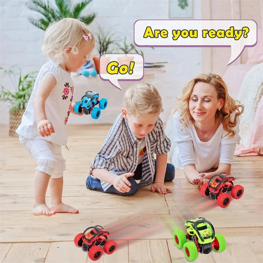 Monster Trucks Toys for Boys - Toddler Push & Go Stunt Cars with Flip Action, Race Car Set for Kids