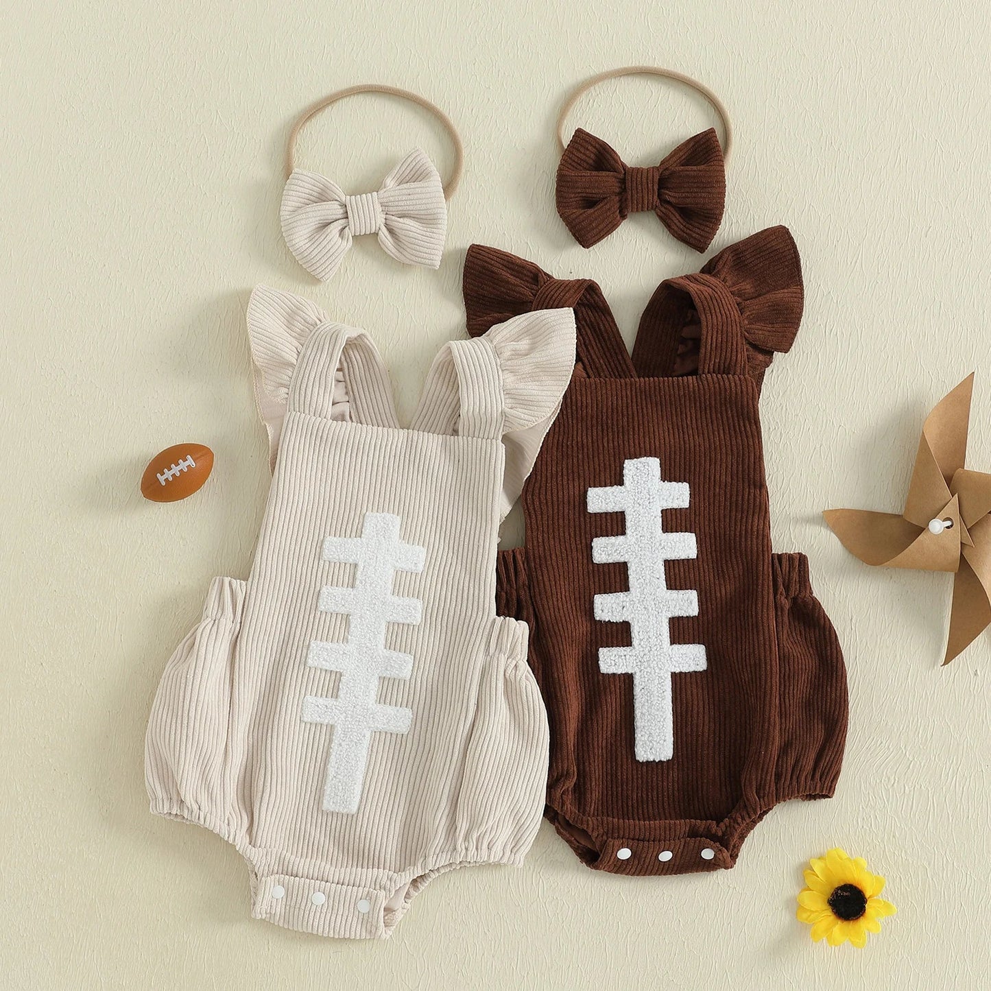 Football Embroidery Bodysuit Set