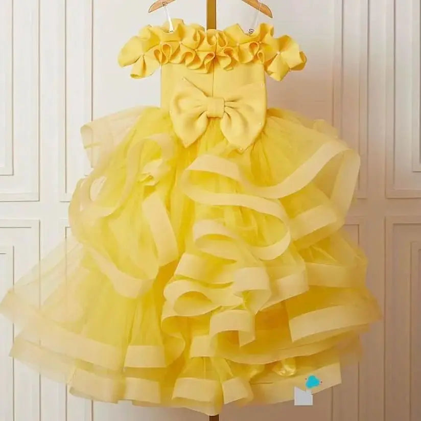 Elegant Yellow Flower Girl Dresses Ruffles Little Baby Girls First Birthday Party Pageant Dress For Wedding