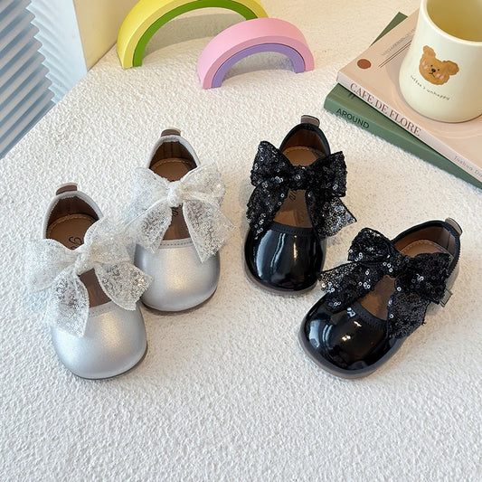 Girls Dance Performance Shoes Black Kids Princess Shoes Mesh Lace Bow 2025