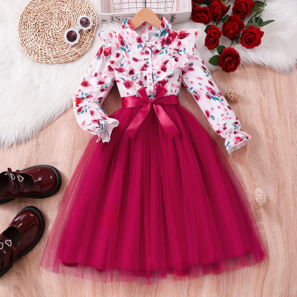 Kids Girls Dress Summer Long Sleeve Floral Gauze