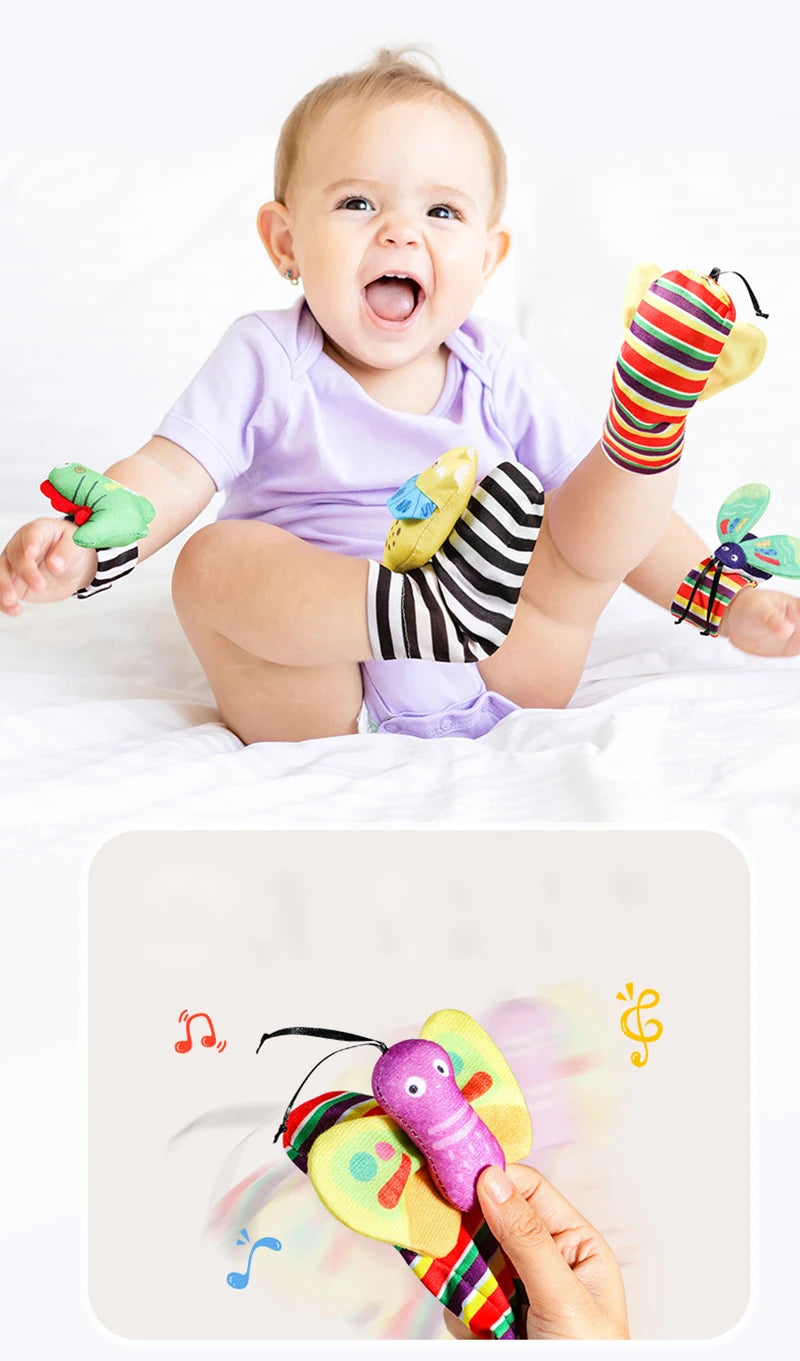 Baby Wrist Rattles Socks Newborn Animal Socks Infants Foot Finder 0-12 Months