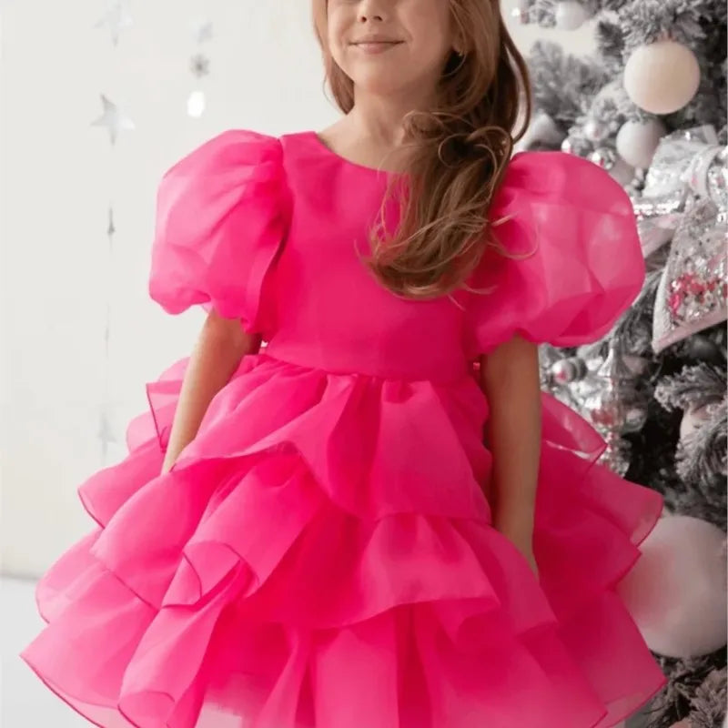 Fashion Baby Girl Princess Layered Dress Puff Sleeve Infant Toddler Teen