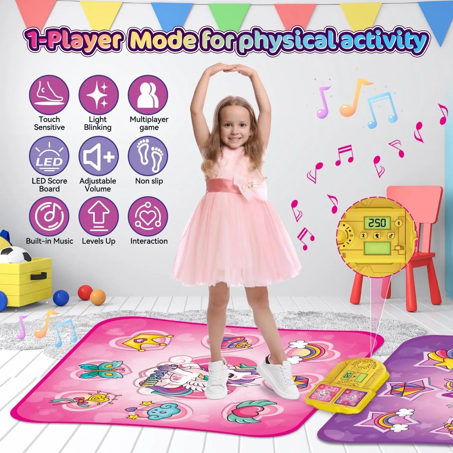 VATOS Unicorn Dance Mat x2 Toys for Girls 9-Level Dancing Game