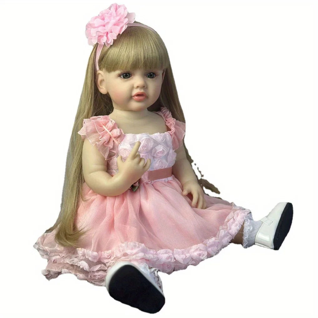 BZDOLL 55cm 22inch Reborn Baby Doll with Full Body Vinyl, Lifelike Princess Toddler Newborn Bebe Bath Toy Lovely Gift for 3+ Kid