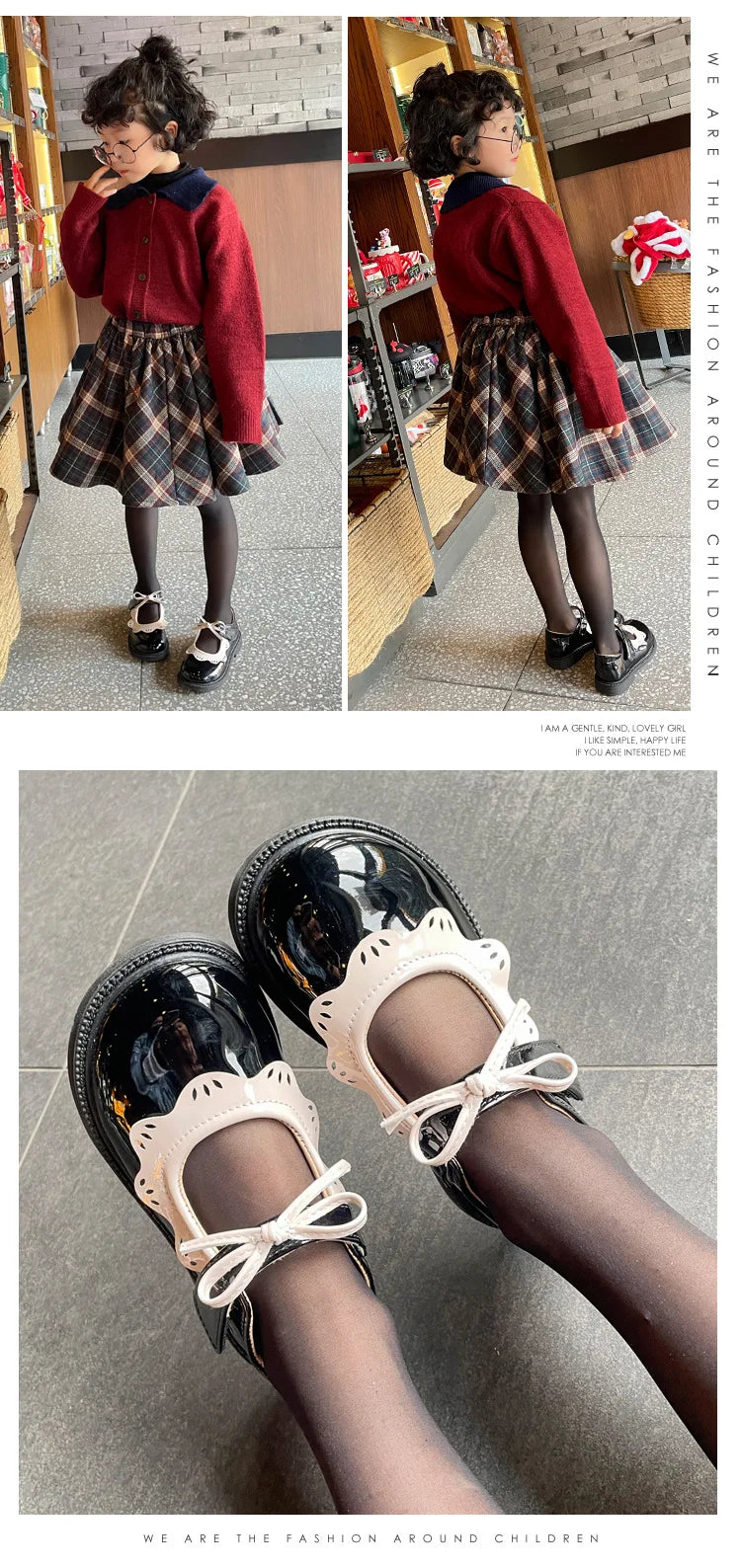 Girl's Princess Shoes Wine Red Black Ruffles Elegant Patent Leather Bowknot Children Flat Shoes 21-35 Toddler Kids Single Shoe