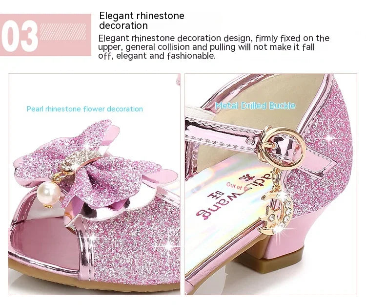 Girls Princess Shoes Summer Children High Heels Open-toe Party Wedding Toddlers Sandals
