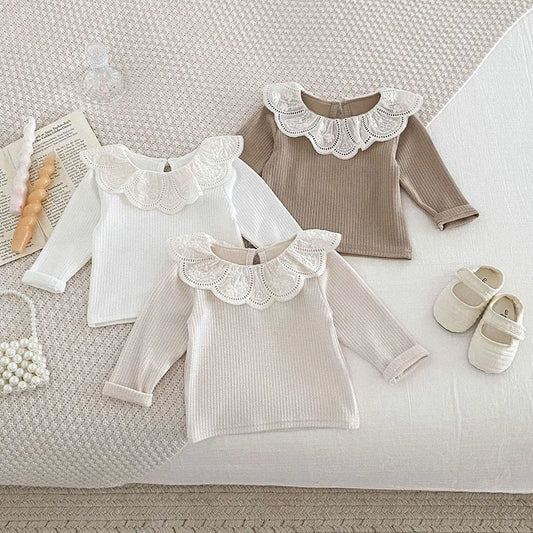 Veronica Embroidered Flower Lotus Collar Blouses