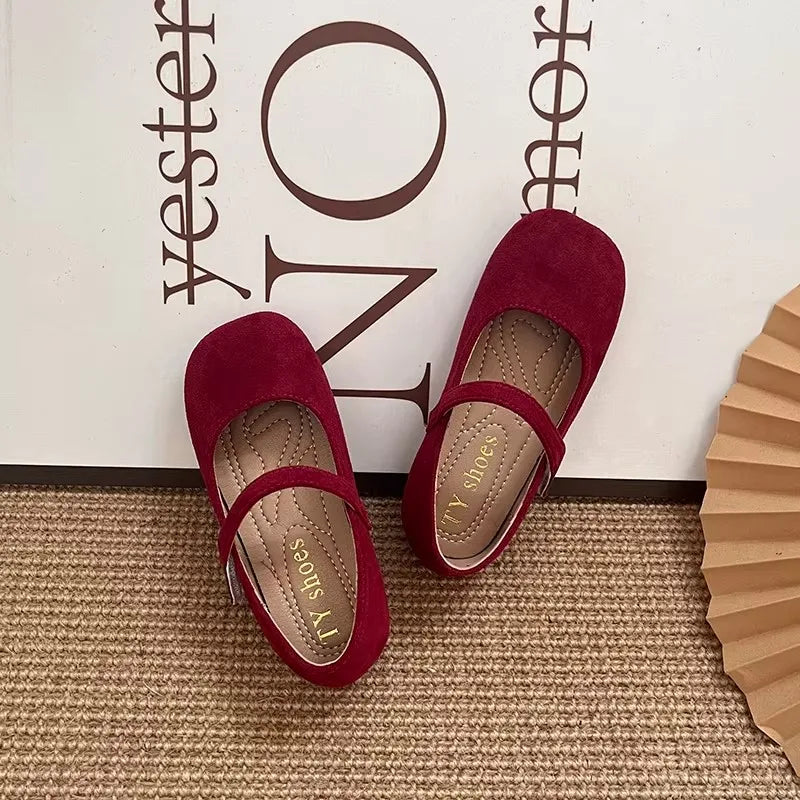 Spring Suede Mary Jane Shoes for Girls Vintage French Style Children Flat Shoe Easy Wear Adjustable Strap Children Shoes 23-35
