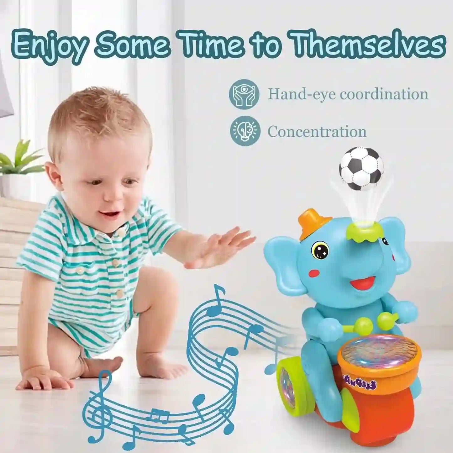 Baby Crawling Toy - Electronic Walking Elephant Drummer