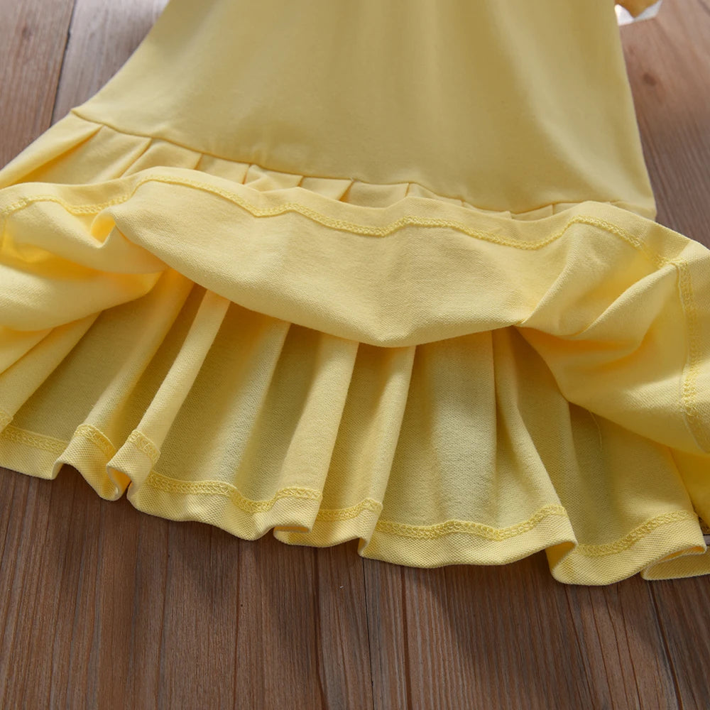 Toddler Girls' Dress Ages 2-6 Yellow Collared Summer Cotton Clothes Casual Outfit