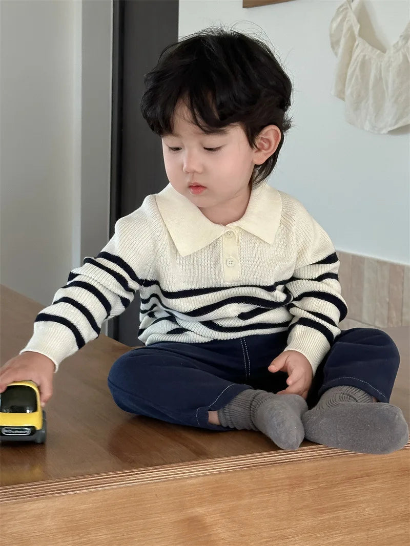 Joan New Long Sleeve Lapel Striped Sweater - GuGuTon baby store - Baby Fashion - Toddlers Outfits - Babies Outfits - Toddler Clothes - Kids Clothing - Newborn Clothes - Newborn Wear - Kids Wear - Trending Clothes - Trending Outfits - Fall Fashion - Winter Fashion - Girls Clothes - Boys Clothes - Babies Wear - Kids Accessories - KidsWear - Summer Clothes - Summer Fashion - Summer Trend - Falls Sweaters - Tops - Bottom - Jeans - Blouse - Dresses - Newborn Dresses - Toys