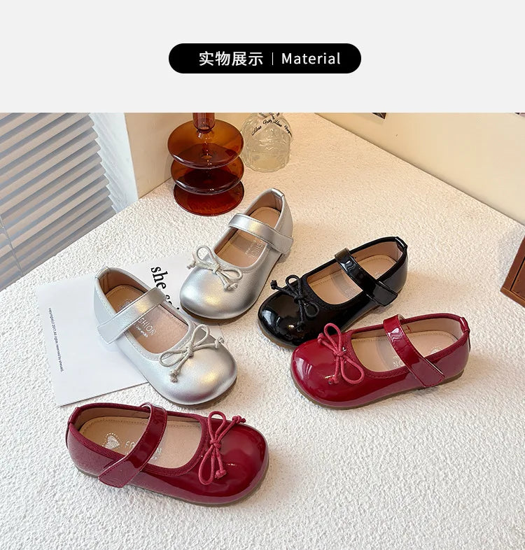 Girls' Princess Shoes Spring  Autumn New Fashion Bow PU Leather Loafer Non-slip School Student Loafer Flats
