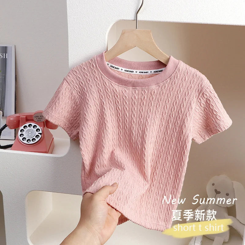 Olivia Girls T-shirt Cotton Summer Solid Fashion Out Short Sleeve Baby