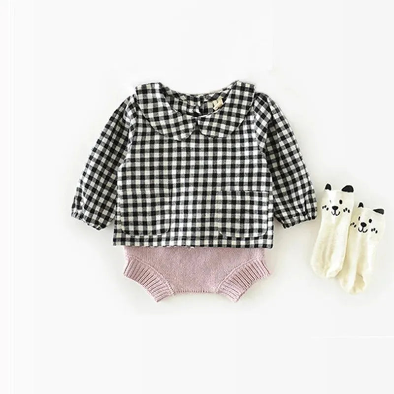 Baby Girl Plaid Blouse - Long Sleeve Cotton Top