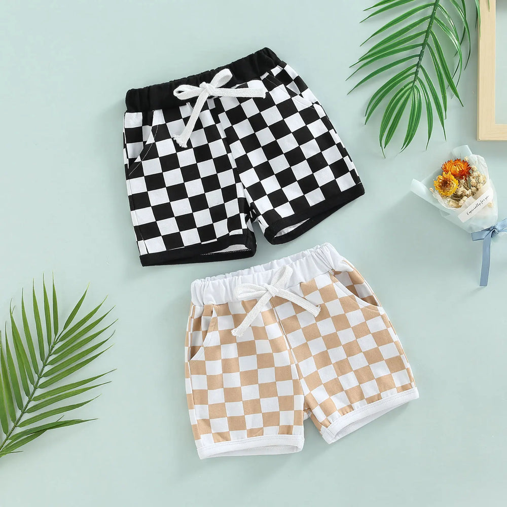 Bartolo Baby Boys Shorts with Checkerboard Elastic Plaid Printed