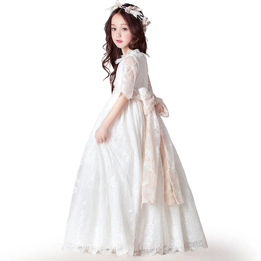 Flower Girls White Dresses for Wedding Party Elegant Kids Ceremony