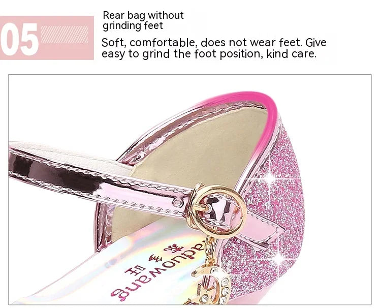 Girls Princess Shoes Summer Children High Heels Open-toe Party Wedding Toddlers Sandals