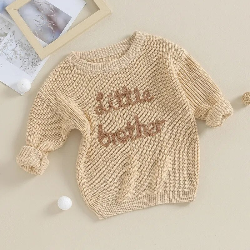 Nidia Sweater Letter Embroidery Little Brother Crew Neck Long Sleeve