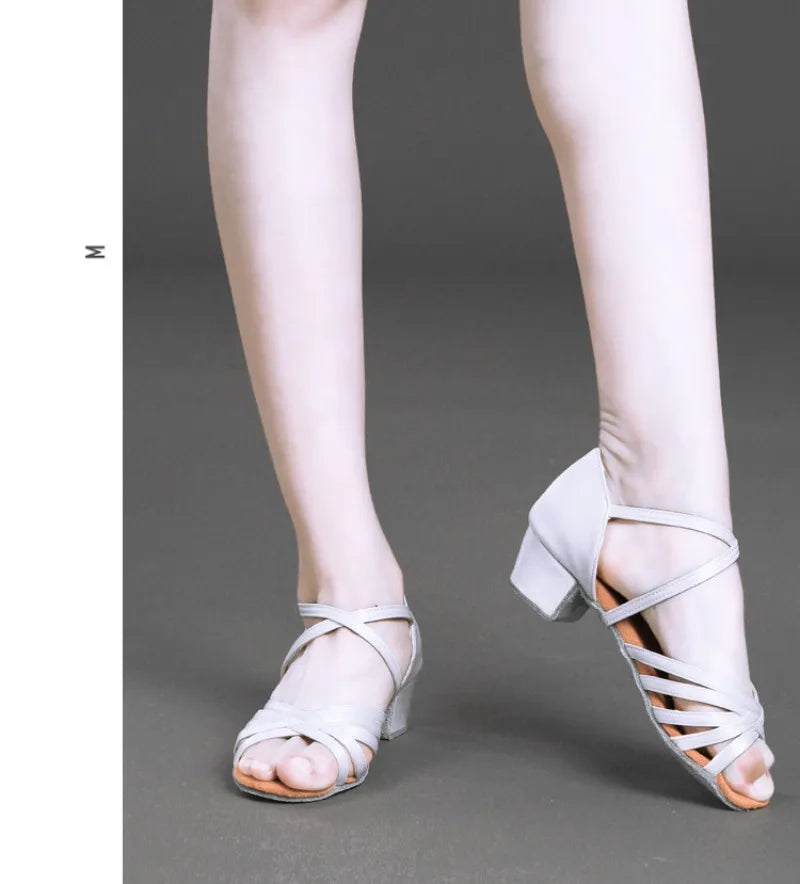 Girls Latin Dance Shoes Low Heel Soft Sole Beginner Kids Ballroom Practice Training Stage Girls Performance Dancing Footwear