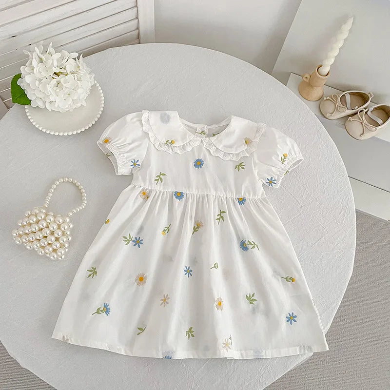 2026 Girls Dress Korean Edition Summer New 2-6Yrs Cotton Embroidered Flower Girls' Dress