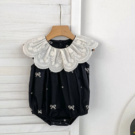 Black Embroidery Bow Romper