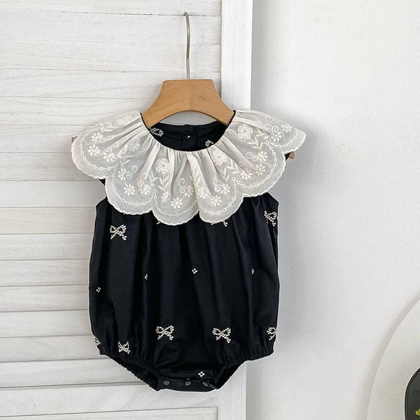 Black Embroidery Bow Romper