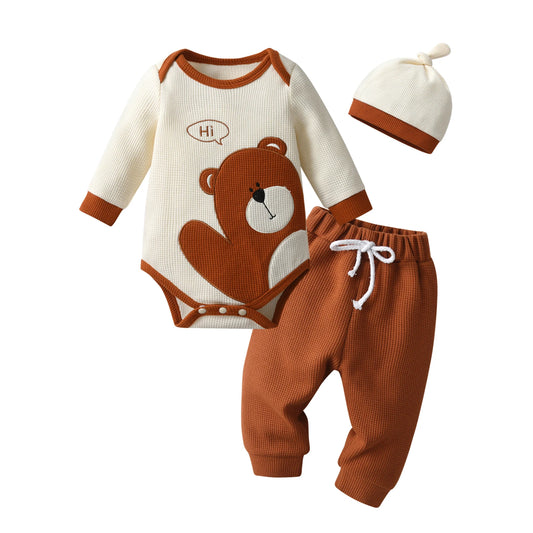 Newborn Boy Autumn Romper with Bear Print