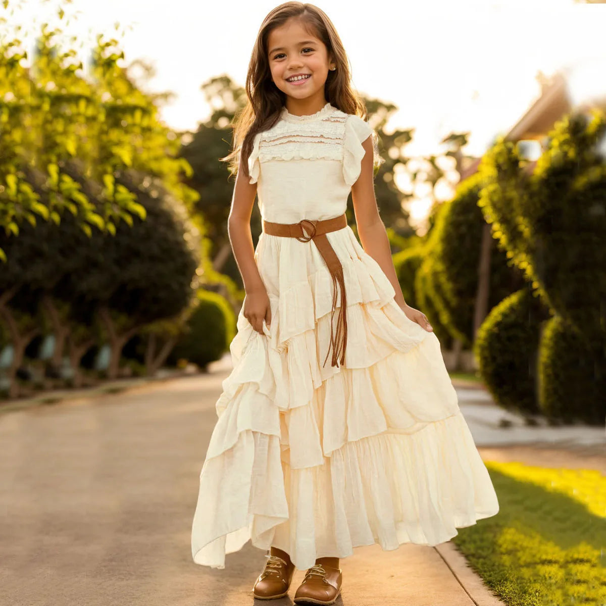 Girls' New Lace Irregular Skirt Long Fashion Princess Dress