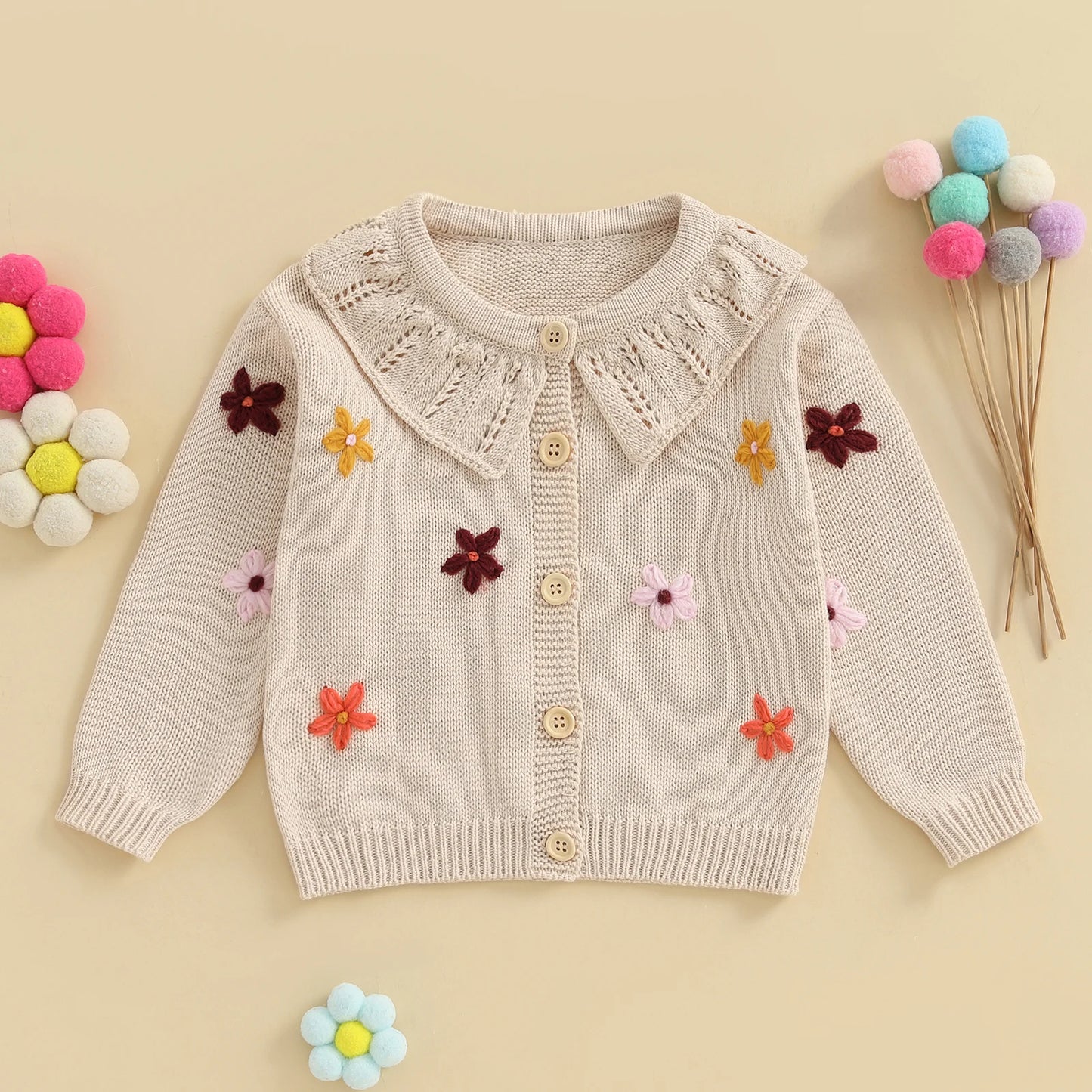 Victoria Flower Button Down Long Sleeve Sweater