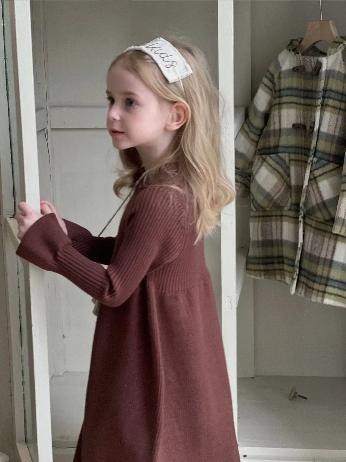 4950-1 Girls Dress 2024 Autumn and Winter New Korean Children's Solid Color Princess Dress