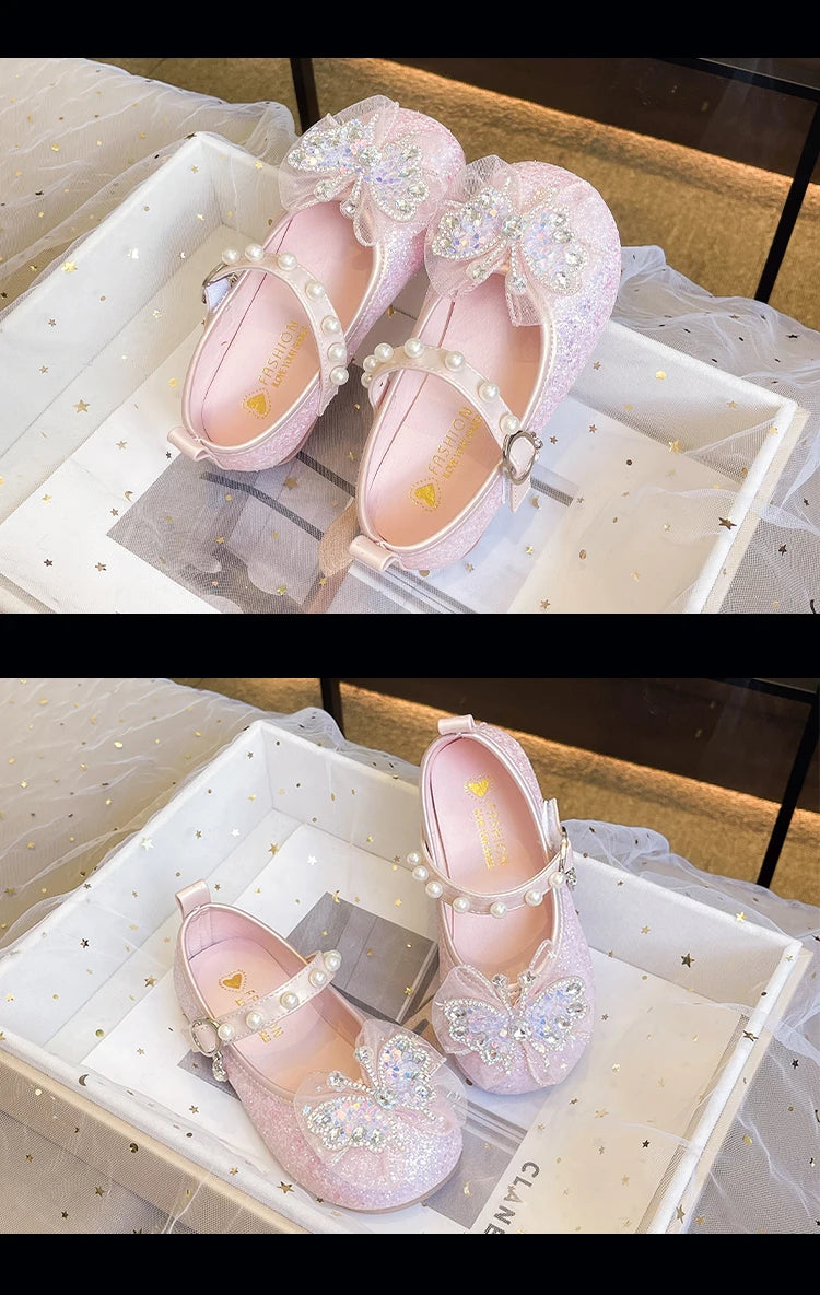 Girls Princess Shoes 3-18 Years Glittering Butterfly Decoration Children's Shoes
