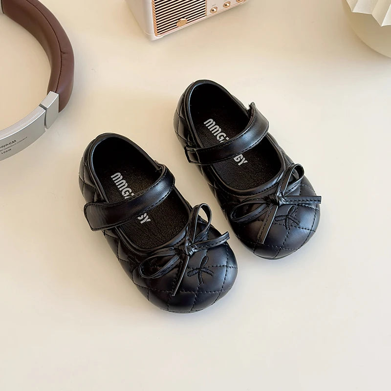 Girls' Leather Shoes 2025 Spring/Autumn New Fashion Bow Kid's Princess Shoes Soft Sole Non-slip Children's Shoes 16-25