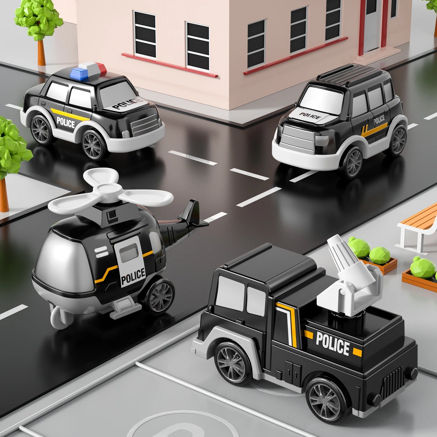Police Truck Toy Set for Kids - 5 in 1 Truck and Cars