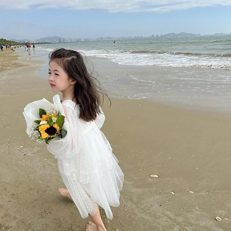 2 3 4 5 6 7 8 Years Girls Dress Summer White Dress  Flowers Embroidery Elegant