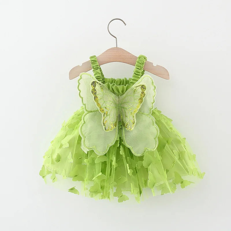2025 Summer children's dress casual suspender butterfly girl princess dress