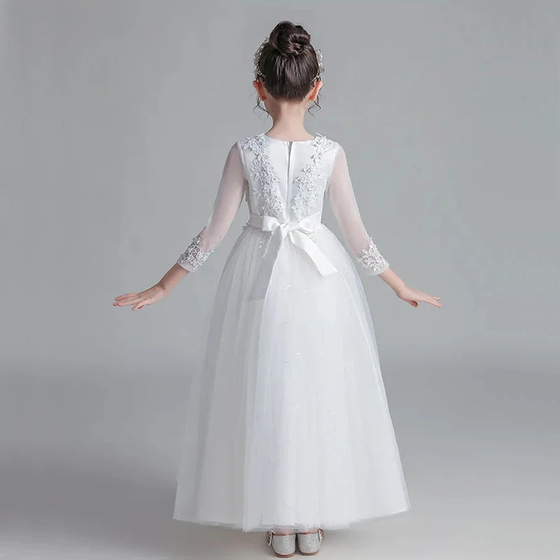 Flower Girl Wedding Long Sleeve Bridesmai Dress