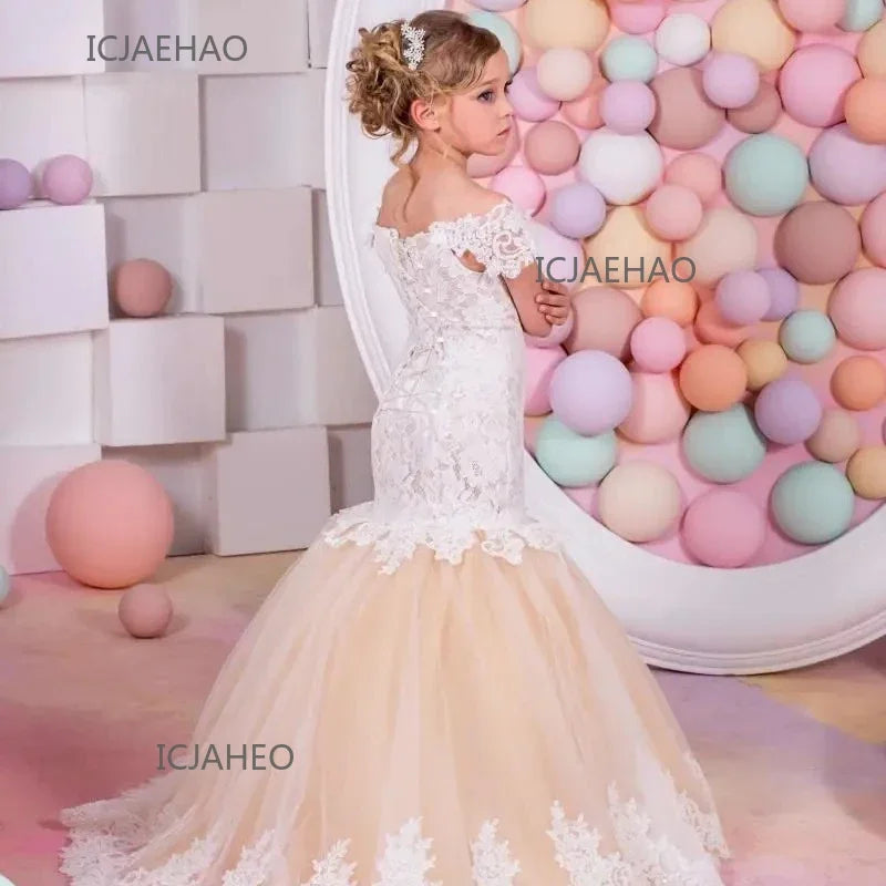 Baby Flower Girl Dress Kids Lace Long Evening Children Dresses for Wedding