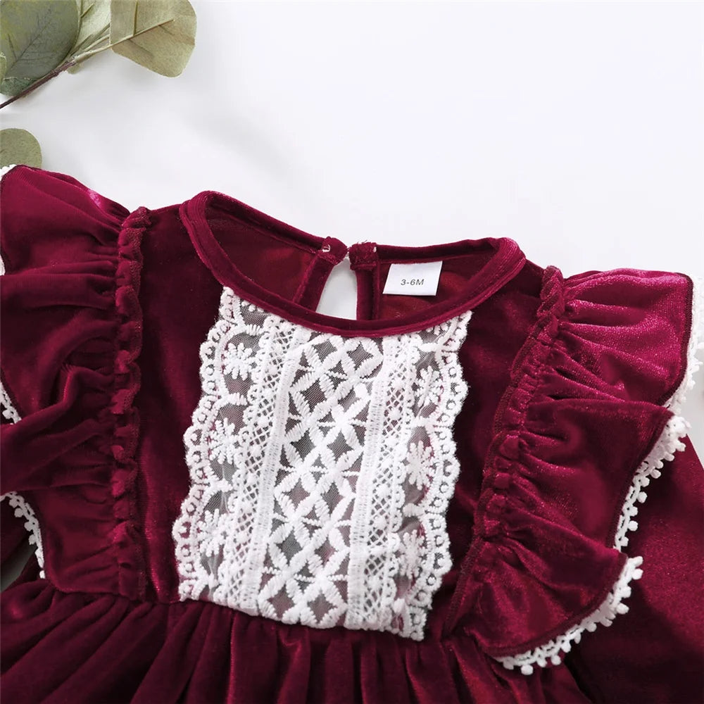 Party Skirt Baby Girl Long Sleeve Ruffle Satin Finish Dress