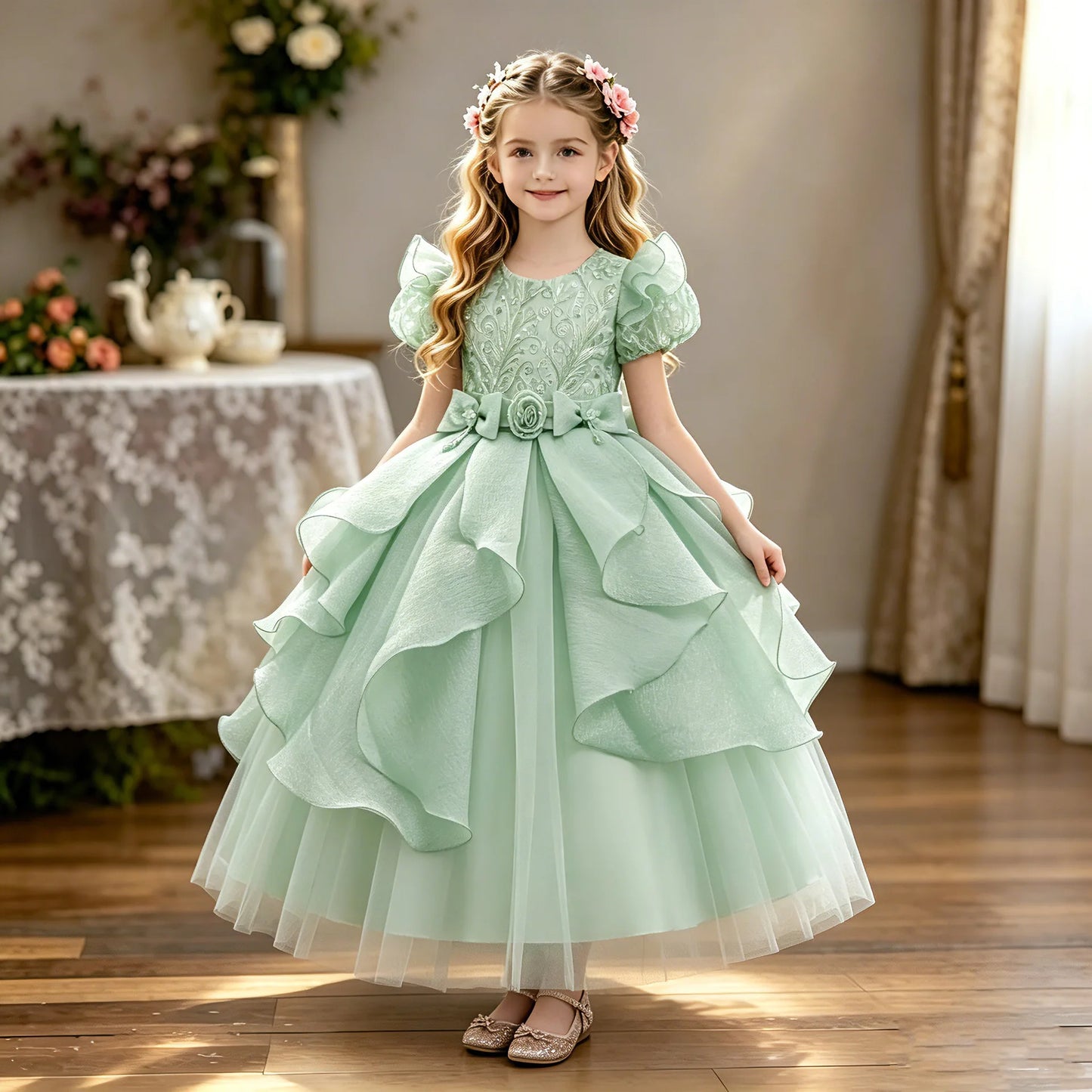 Gorgeous Elegant Girl Dress Model Show Piano Performance Birthday Party