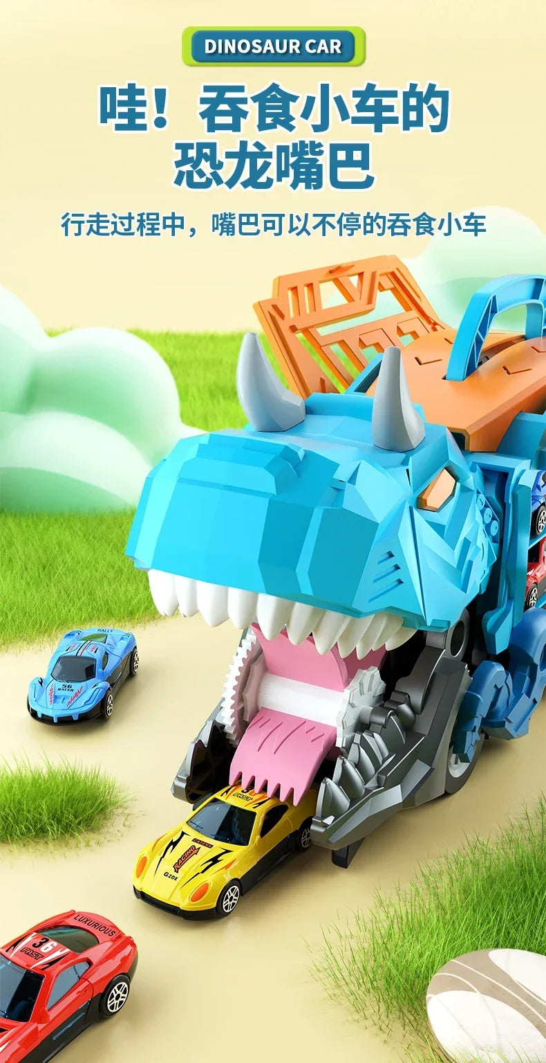Dinosaur Toys for Kids Boys Ages 3-5, Car Track Set Dinosaur Transport Truck with Diecast Cars
