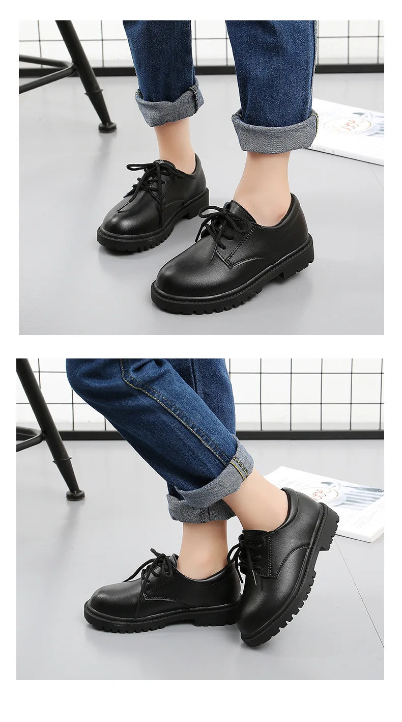 Boys Shoes Children Leather Shoes For Big Kids Teenagers Size 27-38 For Big Boy Formal Wedding Shoes British Style Simple Black