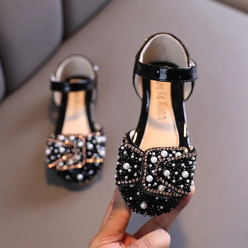 New Childrens Shoes Pearl Rhinestones Shining Kids Princess Shoe Baby Girls Shoe
