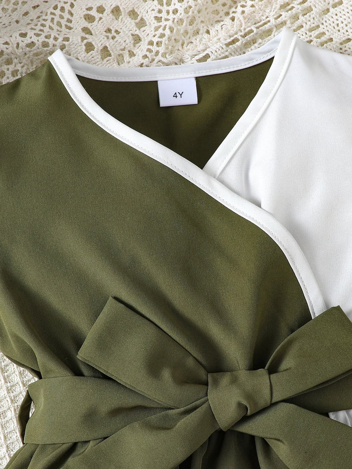 Baby Girl Dress Stylish Unique Design Puff Sleeve V‑Neck Bow Belt Summer Princess Party Dress For 4-7 Years Kid Girls Clothing