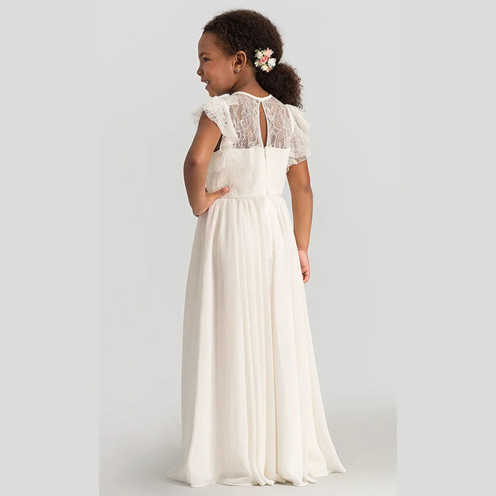 HETISO Chiffon Flower Girl Dresses Hollow Lace Kids Weddings Bridesmaid Dress