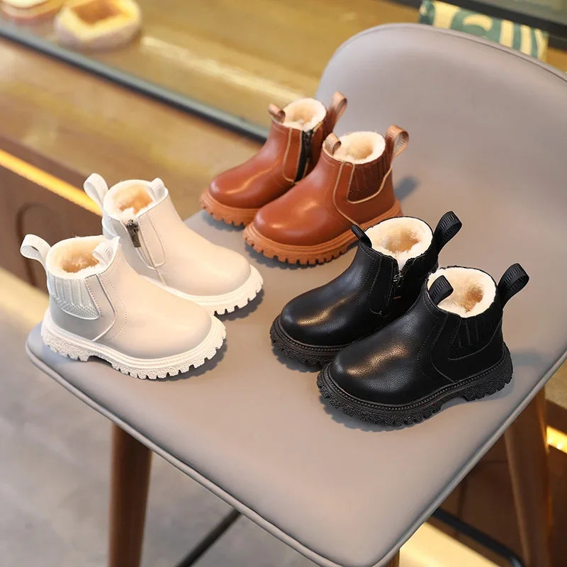 Brester Kids Boys Girls Boots - Zipper Non-Slip Leather Shoes