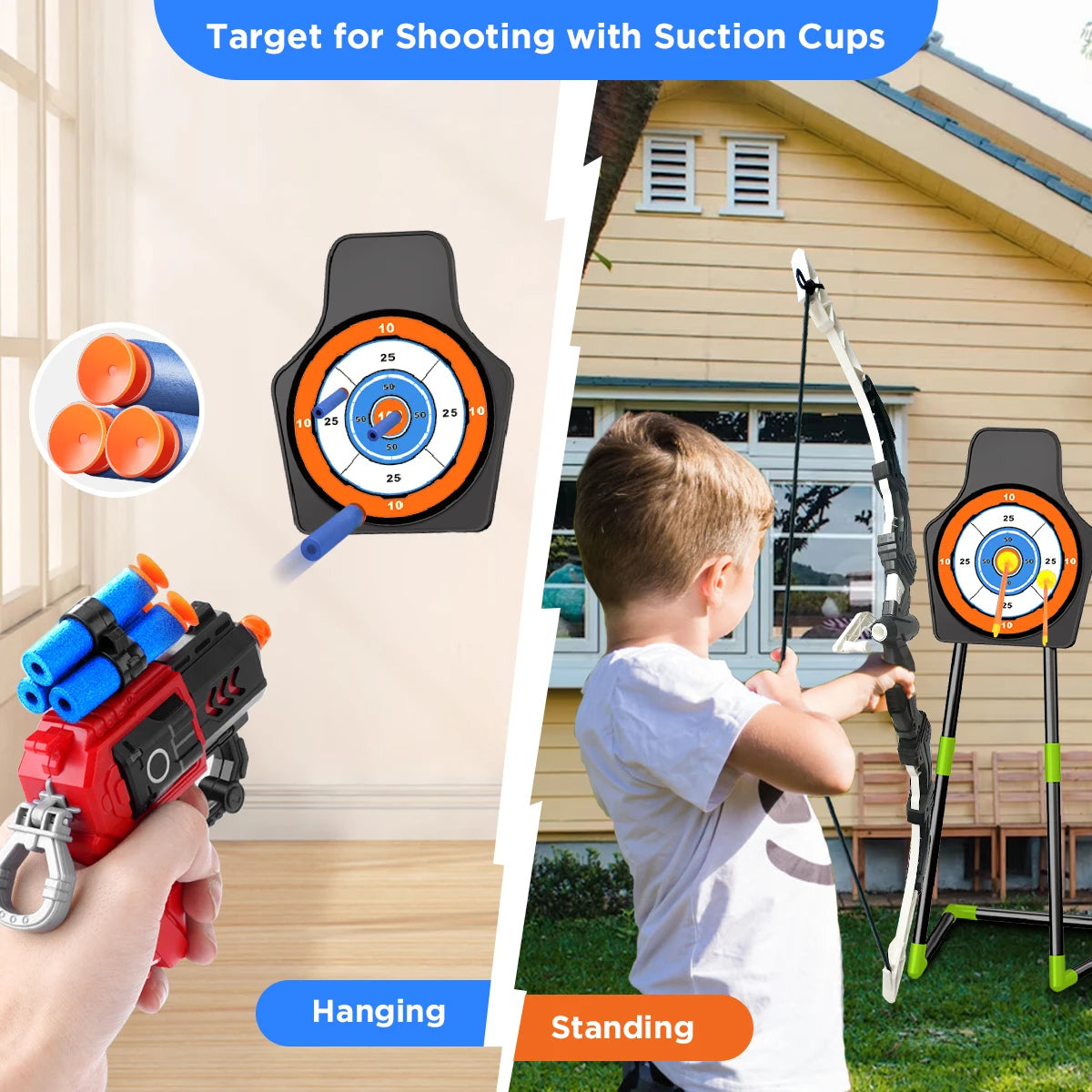 VATOS 2X Bow Arrow + Guns Toy For Kids Night-Light Archery Stand Target Board