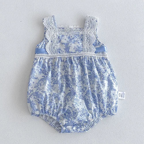 Printed Lace Shoulder Romper